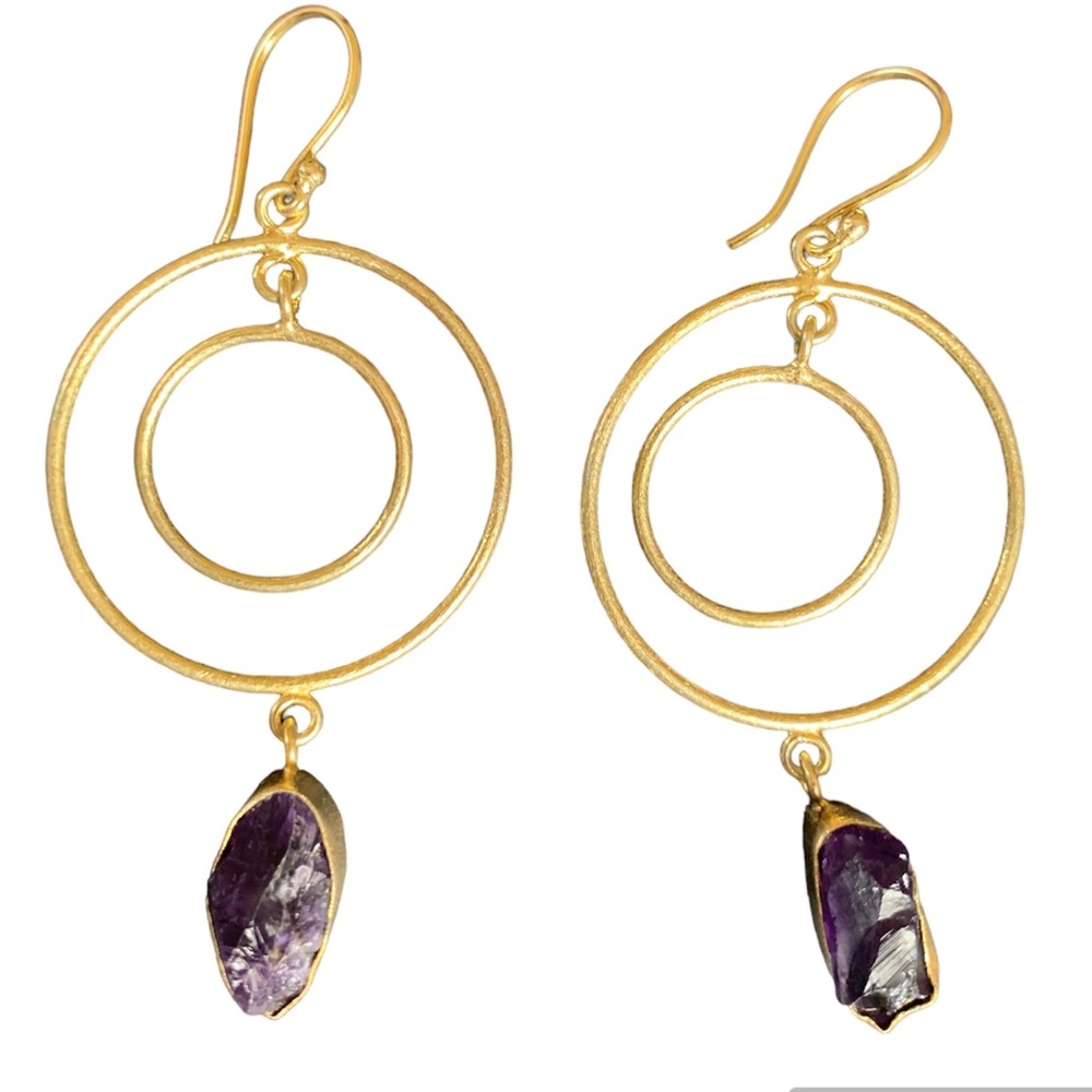 18k gold plated with natural raw stone Earrings